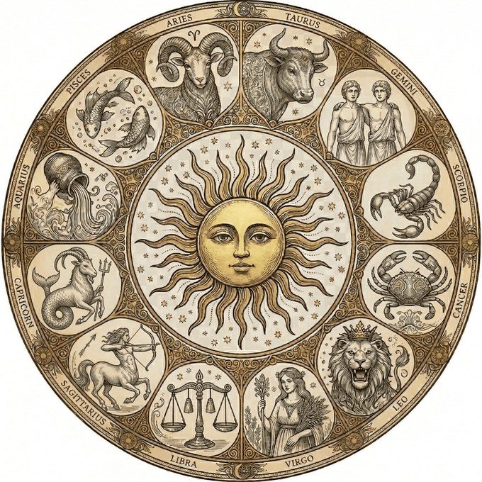 Zodiac Signs Wheel Illustration